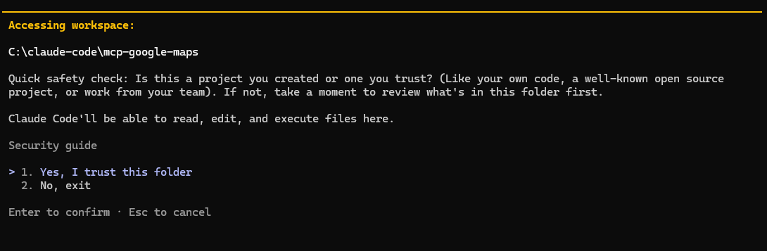 Claude Codeでフォルダを信頼するか確認する初回画面