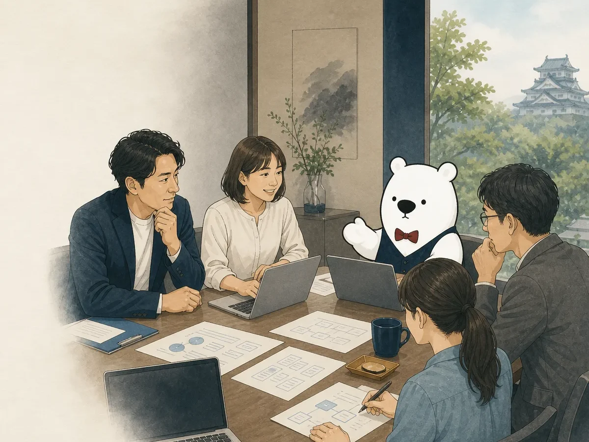 資料を広げて、自分たちの仕事にどう使うかを話し合う参加者とアルルさん