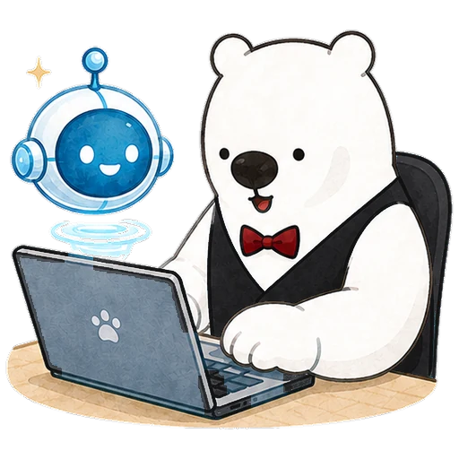 パソコンとAIのロボットと並ぶアルルさん