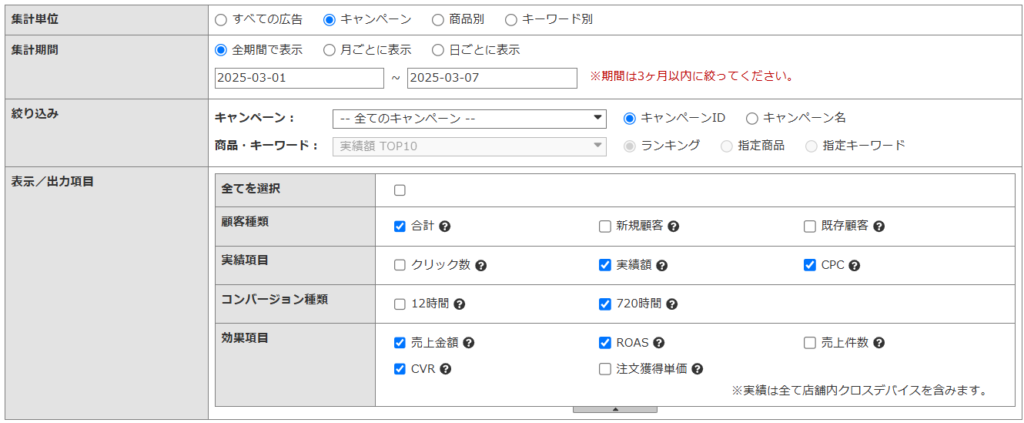 RPP広告キャンペーンレポート