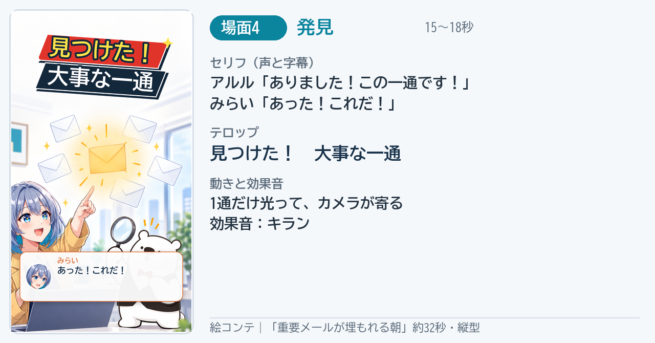 光る封筒にカメラが寄る絵コンテ