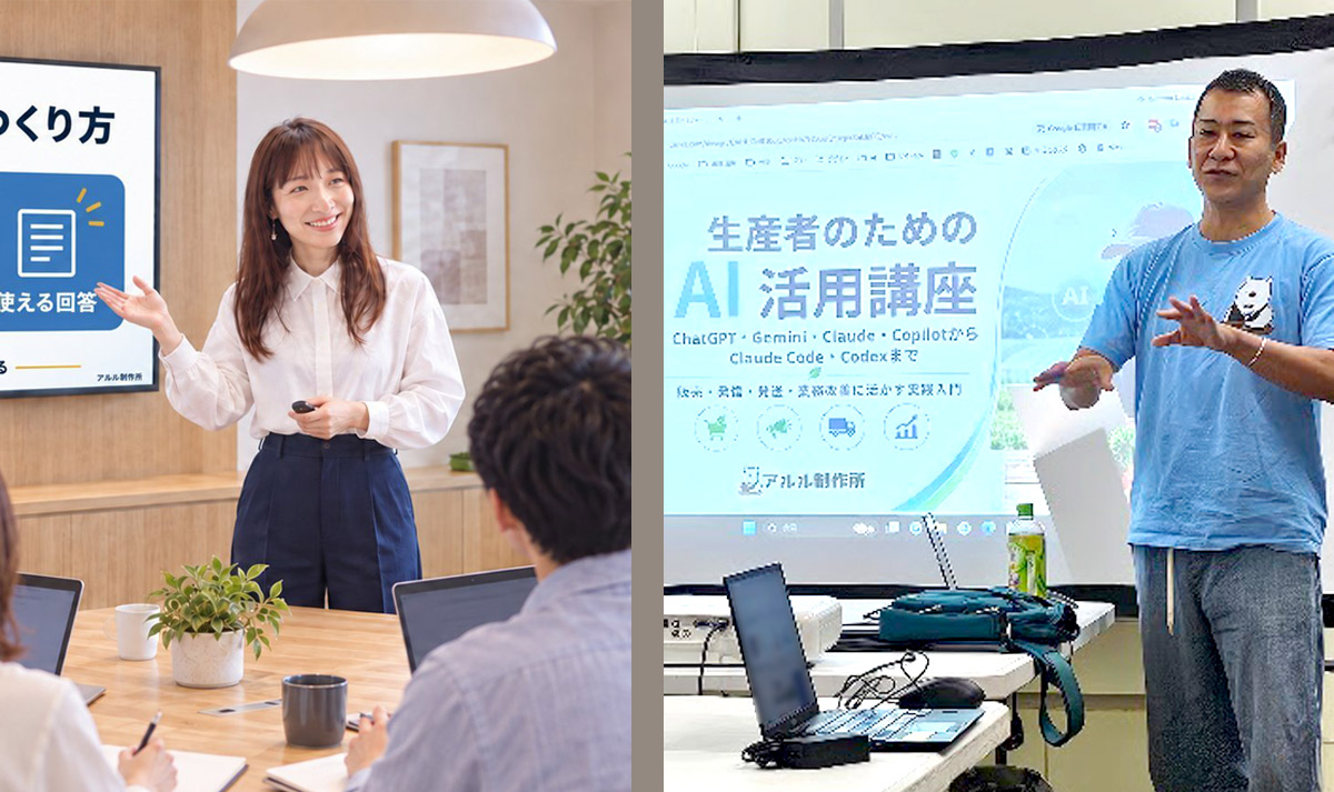アルル制作所のAI活用セミナーとAI家庭教師の様子