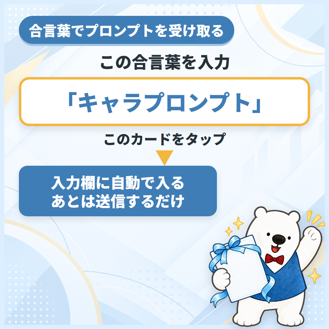 配信しているカードの6枚目。合言葉を送るとプロンプトが届く
