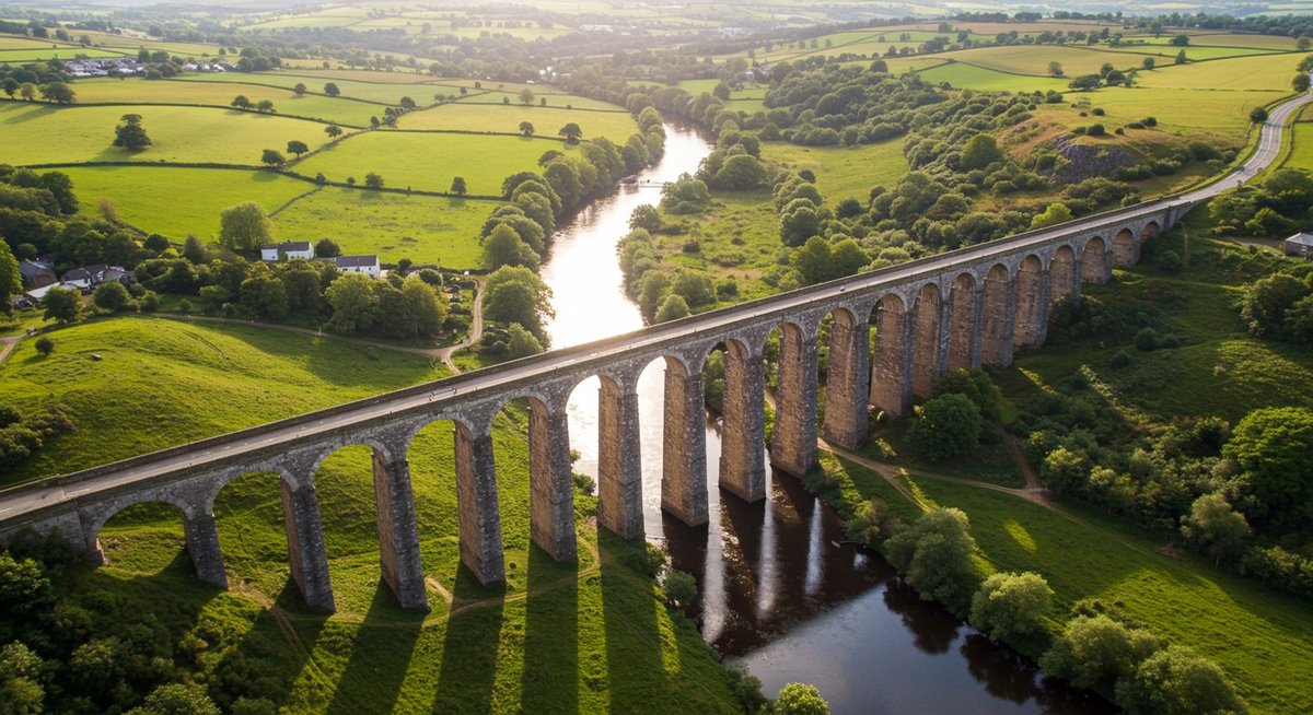 イギリス・ウェールズのポントカサステ水路橋と運河